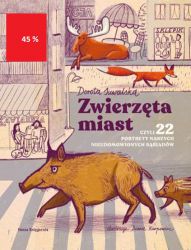 Obok nas żyje wiele najróżniejszych stworzeń. Gołębie, wróble, jeże, szczury czy wiewiórki. Jednak w mieście można spotkać także aleksandrettę obrożną, dzika, bielika, prosionka szorstkiego czy wstężyka… Z tej książki dowiecie się, dlaczego gołąb, patrząc na blokowisko, widzi górskie urwiska pełne skalnych półek, a gawronie pióra lśnią wszystkimi kolorami tęczy. Przeczytacie również, czemu widok stada dzikich egzotycznych papug zimą w środku europejskiego miasta nie jest niczym dziwnym, czy można pić, jeść i spać podczas latania oraz dlaczego wróbel to podróżnik. Poza tym w „Zwierzętach miast” znajdziecie również informacje, jak pomagać miejskim zwierzętom i jak im nie szkodzić. Dorota Suwalska – pisarka, animatorka kultury, ilustratorka, dziennikarka, autorka scenariuszy.