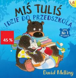 Dzięki tej uroczej, ciepłej, zabawnej, pięknie ilustrowanej książce każde dziecko przekona się - tak jak Miś Tuliś - jak fajnie jest w przedszkolu. Bo tyle tam wspaniałych zajęć i zabaw. I mnóstwo Tulisiowych przytuleń!
MISIA TULISIA KOCHAJĄ DZIECI W 30 KRAJACH!
Seria o Misiu Tulisiu to współczesna klasyka! ,,Guardian.
Pierwszy dzień w przedszkolu to nie lada wyzwanie dla każdego dziecka... Dlatego tak bardzo każdemu maluchowi potrzeba wsparcia i ,,przyjaciela takiego-że-aż. A któż może bardziej rozbawić, podtrzymać na duchu i przekonać, ile wspaniałych zajęć, zabaw i przygód - i to zupełnie niespodziewanych - czeka w przedszkolu? Miś Tuliś! Wielki miś o wielkim sercu, który ma dla każdego ,,tyle przyjaźni-że-aż i ,,tyle przytuleń-że-aż.