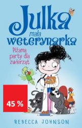 Edukacyjna seria o przygodach Julki, która pomagając mamie weterynarce, zdobywa wiedzę o zwyczajach wielu gatunków zwierząt.
Cześć! Jestem Julka. Mam dziesięć lat. I jestem już prawie weterynarką! Moja mama leczy zwierzęta, a ja przyglądam się jej pracy i często w niej pomagam. Obie z moją najlepszą przyjaciółką, Chelsea, kochamy zwierzęta. Mam psa Lokiego i dwie świnki morskie, ale potrzebujemy więcej różnych podopiecznych, żeby zdobyć doświadczenie. Dziś wpadłyśmy na świetny pomysł zorganizujemy piżama party dla zwierząt! Oczywiście nie ma po co mówić o tym rodzicom Bo czy coś może pójść nie tak, gdy w domu przenocuje trochę więcej zwierzaków?