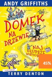 Nowy tom Domku na drzewie najśmieszniejszej serii od czasów Dziennika cwaniaczka!

Czytelniku! Natychmiast odłóż tę książkę! W środku nie znajdziesz wcale trzynastu nowych pięter, tylko trzynaście najgłupszych historyjek, jakie kiedykolwiek wymyślili Andy i Terry. Te opowiastki są tak idiotyczne, że nawet Nochalska Księgarnia wahała się, czy je opublikować. Jeśli to przeczytasz ostrzegamy! najprawdopodobniej uszkodzisz sobie mózg.*

* Lektura rekomendowana dla istot nieposiadających mózgu.

Andy Griffiths pochodzi z Melbourne. Jego ulubione kolory to niebieski, fioletowy, żółty, zielony, pomarańczowy, czerwony oraz czarny. Pracował przez jakiś czas jako taksówkarz i nauczyciel angielskiego, ale zawsze chciał zostać gwiazdą rocka (nawet mu się nie śniło, że będzie znanym pisarzem). Zaczął pisać na poważnie, kiedy uczniowie powiedzieli mu, że książki są okropnie nudne.