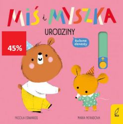 Drogie Maluchy, poznajcie Misia i Myszkę! Miś ma dziś urodziny, a to oznacza... Urodzinowe przyjęcie! Poruszajcie elementami książki i weźcie udział w zabawie: rozdawaniu prezentów, skakaniu na dmuchanym zamku czy zdmuchiwaniu świeczek. Miś i Myszka to seria książeczek sztywnostronicowych skierowana do najmłodszych czytelników. W książkach zawarto tematy bliskie dzieciom, które zachęcają do poznawanie świata. Maluchy na pewno będą mogły zidentyfikować się z opowiadaniami o tym, jak można spędzić dzień, co dzieje się w żłobku, jak wygląda przyjęcie urodzinowe oraz jak spędzać czas, przygotowując się do snu.