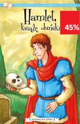 „Hamlet, książę duński” William Shakespeare Hamlet to jedna z najpopularniejszych tragedii słynnego Williama Shakespeare’a. Opowiada smutną historię księcia, który po śmierci ojca odkrywa mroczny spisek swego wuja Klaudiusza i matki, królowej Gertrudy. Sztuka opowiada o tym, jak Hamlet odkrywa prawdę o dramatycznych wydarzeniach i szuka zemsty. Krótka narracyjna wersja sztuki została dostosowana do potrzeb młodego czytelnika. Może być czytana samodzielnie przez dzieci lub na głos przez rodziców, którzy chcą zapoznać swe pociechy z dziełami Shakespeare’a. Może być również wykorzystywana przez nauczycieli jako pomoc w nauce. Prosta narracja i komiksowe ilustracje zainteresują dziecko i rozwiną jego umiejętności czytania